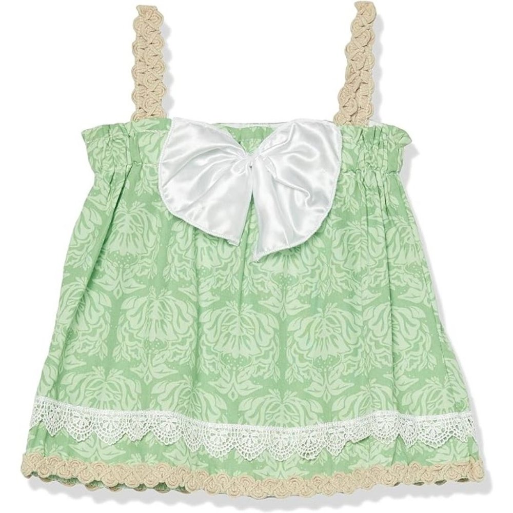 Sado NWT green boho Fleur-de-lis lace strappy tank top with big bow detail 18m